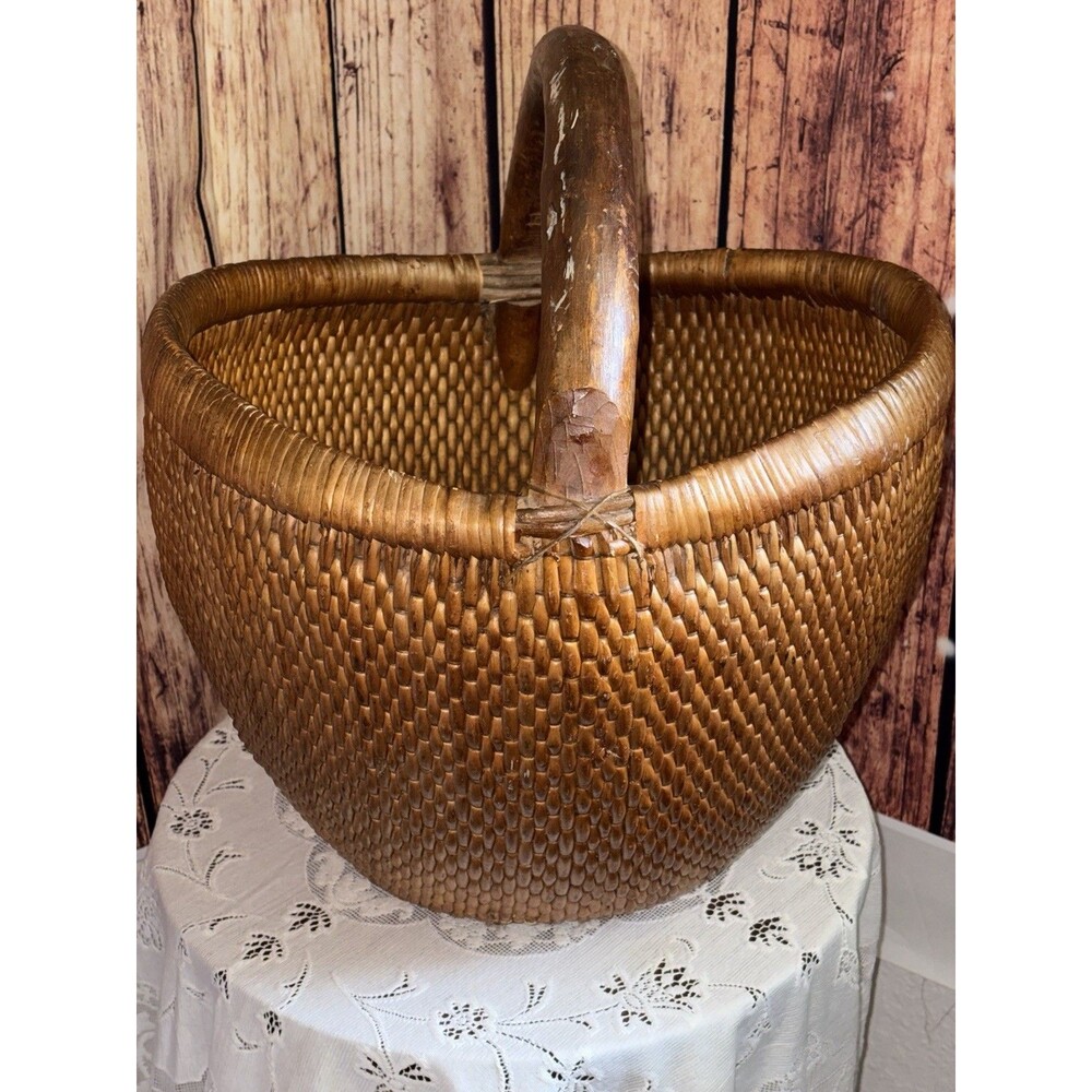Vintage Woven Chinese Willow Rattan Basket Large Wicker